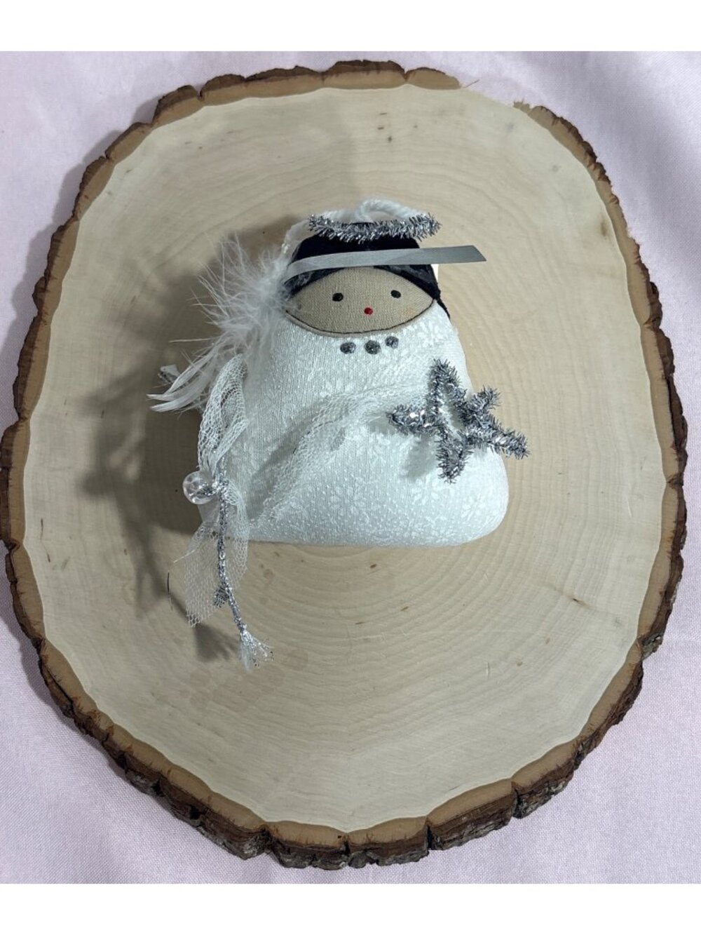 WinDoll Handmade Angel Ornament By Sue Winlinski White Soft Silver